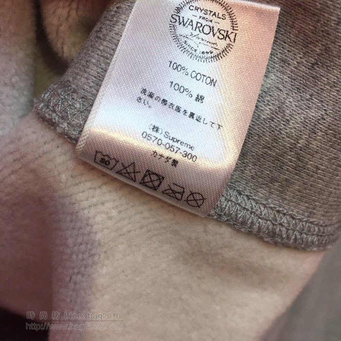 Supreme男裝 19-20FW施華洛世奇新款 最高品質 灰色 Supreme男士連帽套頭衛衣 男士秋季最新單品  tzy2359
